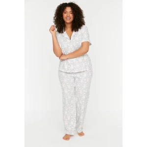 Trendyol Curve Plus Size Pajama Set - Gray - Graphic