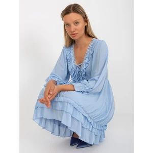 Light blue boho minidress with frills OH BELLA