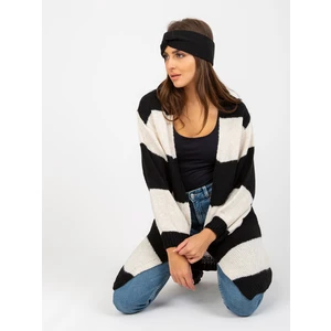 Ecru-black loose striped cardigan OCH BELLA