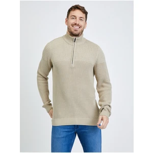 Men's Beige Ribbed Sweater Blend - Men's