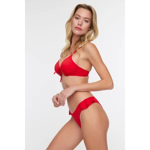 Trendyol Red Ruffle Detailed V Cut Bikini Bottoms