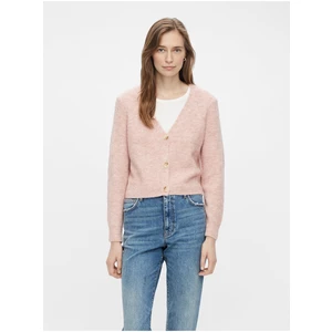 Světle růžový dámský žebrovaný svetr na knoflíky Pieces Ellen - Dámské