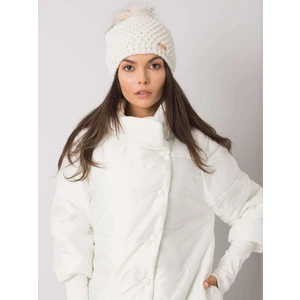 Women's white hat with pompoms