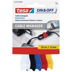 Barevné stahovací pásky na suchý zip Tesa On&Off, 12 mm x 20 cm, 5 ks
