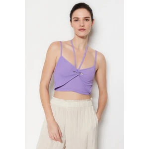 Trendyol Lilac Hangers and Window/Cut-Out Detail Knitted Crepe Knit Blouse