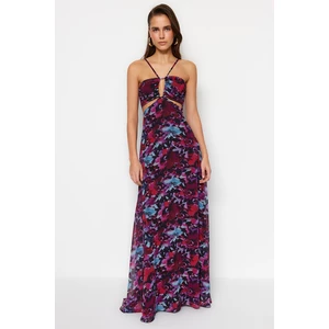 Trendyol Chiffon Print Evening Dress With Multicolored Lining Window/Cut Out Detailed