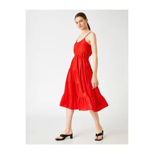 Koton Straps Midi Dress With Ruffle Belt and Frills