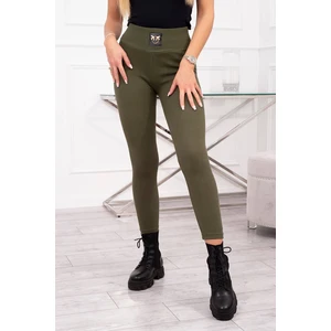 Khaki ribbed leggings with high waist