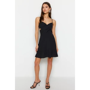 Trendyol Black Halterneck/Skater Mini Dress in Woven Cotton with Double Breasted Collar Straps