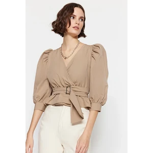 Trendyol Stone Belt Double Breasted Woven Blouse