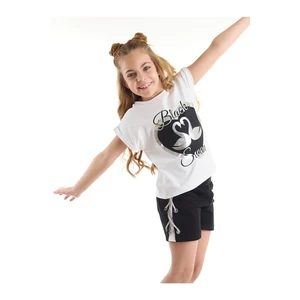 Mushi Black Swan Swan Girl Child White T-Shirt Black Shorts Set