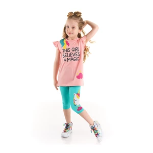 Denokids Magic Unicorn Girl Kids Pink T-shirt, Turquoise Leggings Set.