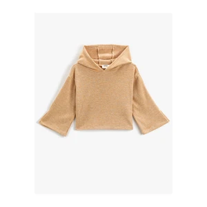 Koton Basic Crop Hooded Sweatshirt Soft Textured Ribbed Wide Sleeves.