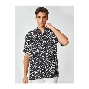 Koton Short Sleeve Shirt with Minimal Abstract Print, Classic Collar