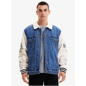 Desigual Wolf White and Blue Mens Denim Jacket - Men