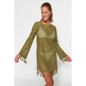 Trendyol Khaki Mini Knitted Tasseled Beach Dress