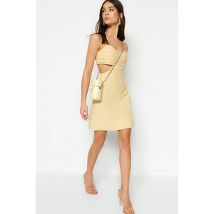 Trendyol Yellow Mini Woven Rib and Window Detailed Dress