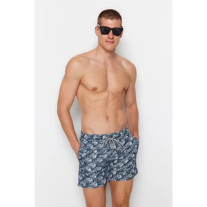 Trendyol Blue Men's Fish Printed Standard Size Swimwear with Shorts