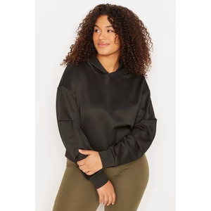 Trendyol Curve Black Knitted Scuba Sweatshirt with Pleated Sleeves