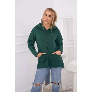 Insulated sweatshirt with longer back and pockets dark green