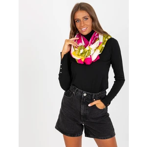 Cotton scarf with white and fuchsia pattern