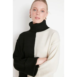 Trendyol Black Oversize Color Block Knitwear Sweater