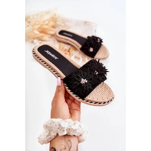 Lady's slippers with flower material black Susana