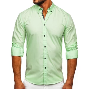 Světle zelená pánská košile s dlouhým rukávem Bolf 20716
