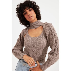 Trendyol Mink Knitted Detailed Bolero-Blouse Knitwear Set