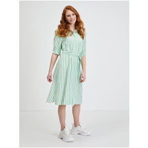 Tommy Hilfiger White-Green Women's Striped Shirt Dress with Tie Tommy Hil - Women