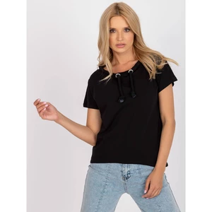 Black smooth basic blouse with a loose cut Antonine RUE PARIS