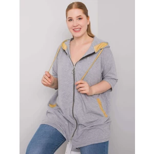 Gray women's sweatshirt of larger size with zip fastening