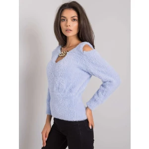 RUE PARIS Light blue sweater with a triangular neckline