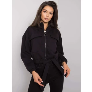 Women's black hooded sweatshirt with zip fastening