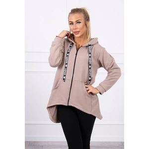 Sweatshirt with longer back and hood dark beige