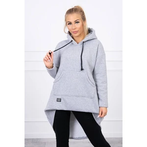 Padded sweatshirt with long back and hood gray