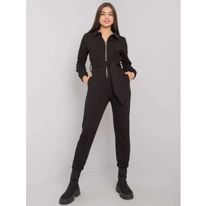 Black cotton jumpsuit with a belt from Marin