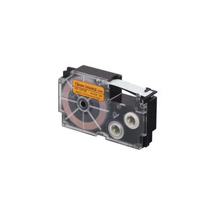 Casio XR-12FOE , 12mm x 8m, černý tisk / signální oranžový podklad, kompatibilní páska