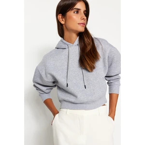 Trendyol Gray Melange Hooded Basic Knitted Sweatshirt with Fleece Fleece inside