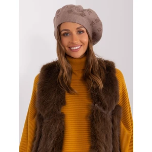 Dark beige women's beret with rhinestones