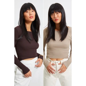 Trendyol Brown-Bézs 2-pack Crew Nyak kötött blúz