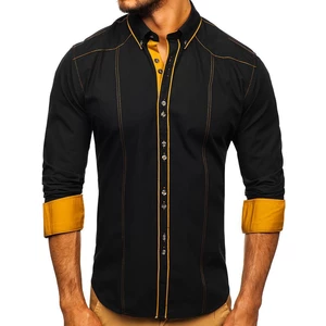Čierna pánska elegantná košeľa s dlhými rukávmi BOLF 4777