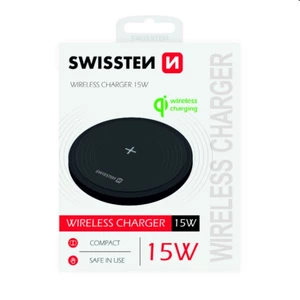Bezdrôtová nabíjačka Swissten 15W, čierna