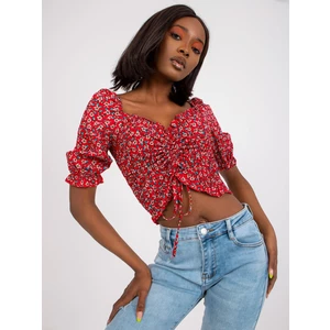 RUE PARIS red short blouse with ruffles