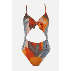 Trendyol Tropical Patterned Cut Out Detailed Swimsuit