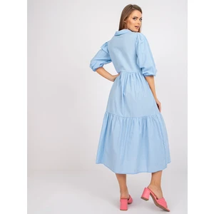 RUE PARIS light blue cotton midi dress with a frill