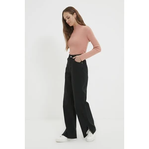 Trendyol Black High Waist Button Closure Slit 100% Cotton Wide leg Jeans