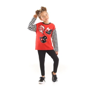 Mushi Lol Cat Girl Child Red T-shirt and Black Leggings Suit