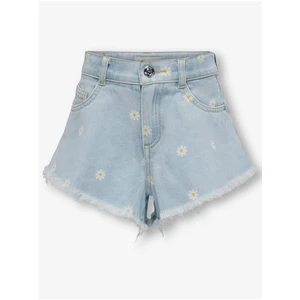 Light Blue Girly Floral Denim Shorts ONLY Chiara - Girls