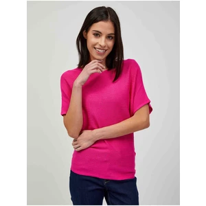 Dark Pink Lightweight Patterned Short Sleeve Sweater ORSAY - Women